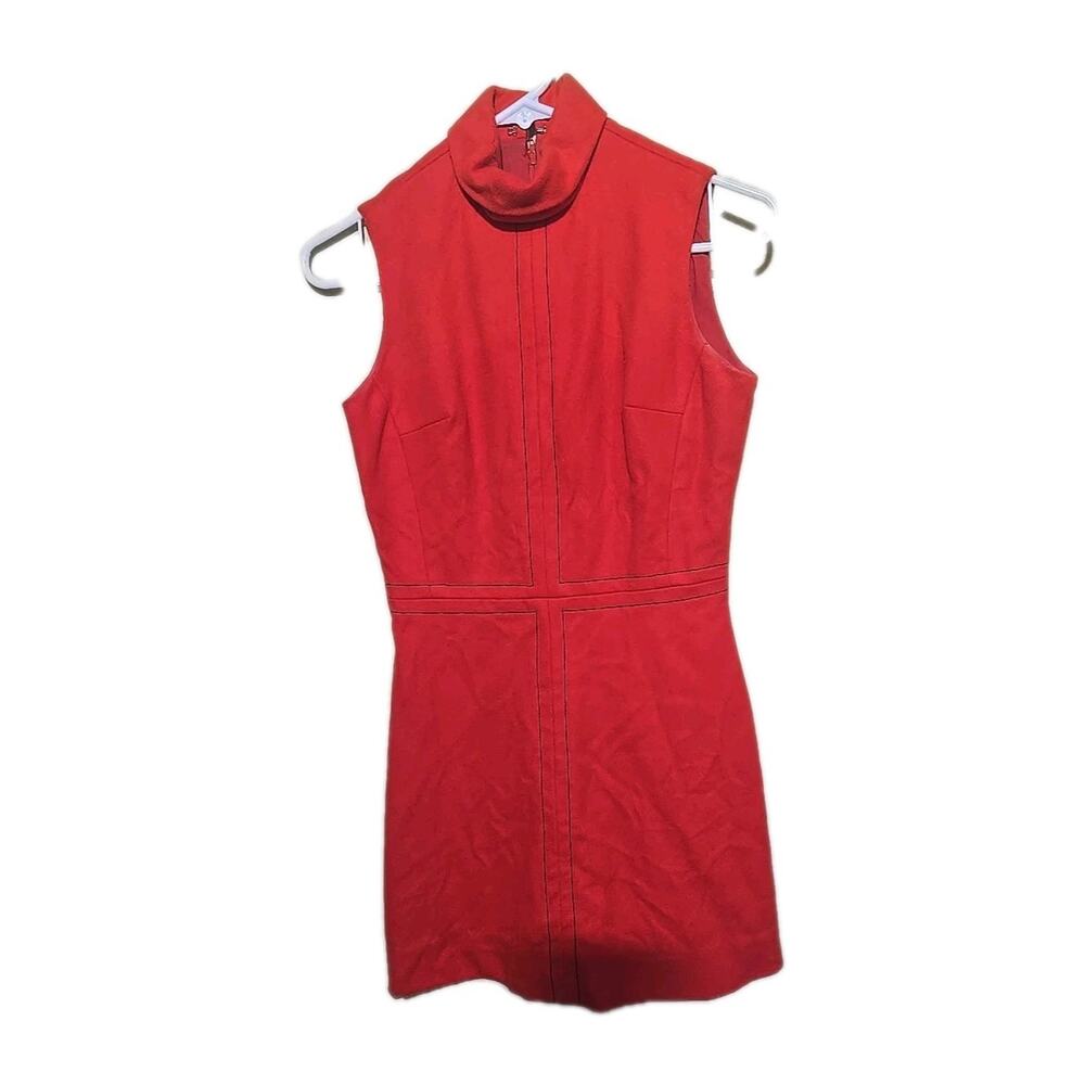 Vtg 1970s Emily Red‎ Wool Mock Neck Sleeveless Mini Shift Dress Womans Size 5